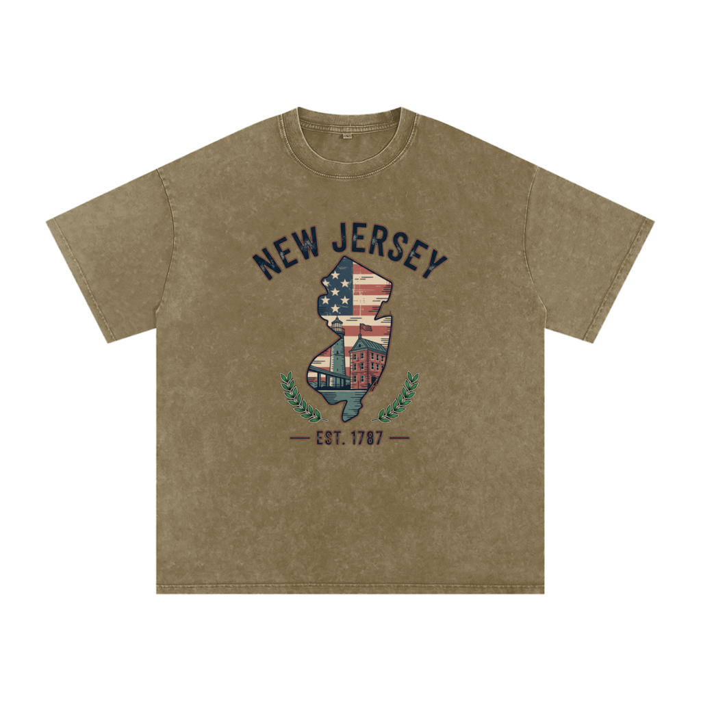 New Jersey State Tee – Oversized Snow Washed Cotton