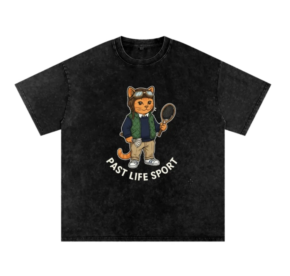 Simba Polo Cat Tee – Classic Sporty Style - Snow Washed Oversized Cotton