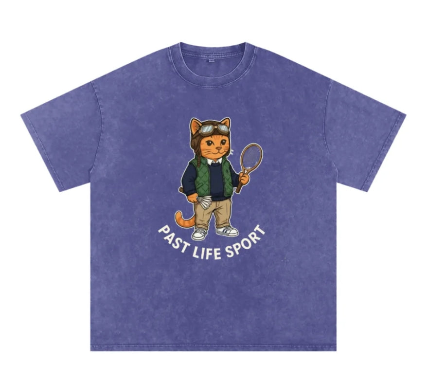 Simba Polo Cat Tee – Classic Sporty Style - Snow Washed Oversized Cotton