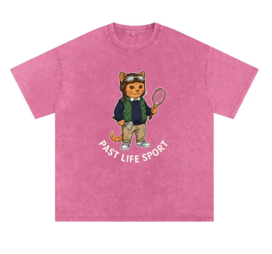 Simba Polo Cat Tee – Classic Sporty Style - Snow Washed Oversized Cotton